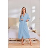image:imageEkouaer Robes for Women Long Lightweight Waffle Knit Bathrobe with Pockets  Long Sleeve Soft Knit Bath Robe Inner Tie and Fixed Outer Belt Great for Bathing Lounging SleepingLight Blue