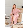 image:imageEkouaer Robes for Women Long Lightweight Waffle Knit Bathrobe with Pockets  Long Sleeve Soft Knit Bath Robe Inner Tie and Fixed Outer Belt Great for Bathing Lounging SleepingPink