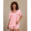 image:imageEkouaer Silk Pajama for Women Short Sleeve Satin Pj Set Two Piece XSXXL  loungewear or daily wearValentines Day Bridal Party Honeymoon Vacation and Anniversaries Gift walkingenjoying coffeePink Stripes