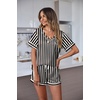 image:imageEkouaer Silk Pajama for Women Short Sleeve Satin Pj Set Two Piece XSXXL  loungewear or daily wearValentines Day Bridal Party Honeymoon Vacation and Anniversaries Gift walkingenjoying coffeeBlackchampagne Stripes