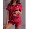 image:imageEkouaer Silk Pajama for Women Short Sleeve Satin Pj Set Two Piece XSXXL  loungewear or daily wearValentines Day Bridal Party Honeymoon Vacation and Anniversaries Gift walkingenjoying coffeeWine Red
