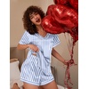 image:imageEkouaer Silk Pajama for Women Short Sleeve Satin Pj Set Two Piece XSXXL  loungewear or daily wearValentines Day Bridal Party Honeymoon Vacation and Anniversaries Gift walkingenjoying coffeeBluewhite Stripes