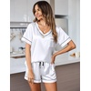 image:imageEkouaer Silk Pajama for Women Short Sleeve Satin Pj Set Two Piece XSXXL  loungewear or daily wearValentines Day Bridal Party Honeymoon Vacation and Anniversaries Gift walkingenjoying coffeeWhite