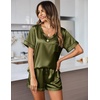 image:imageEkouaer Silk Pajama for Women Short Sleeve Satin Pj Set Two Piece XSXXL  loungewear or daily wearValentines Day Bridal Party Honeymoon Vacation and Anniversaries Gift walkingenjoying coffeeArmy Green