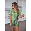 image:imageEkouaer Silk Pajama for Women Short Sleeve Satin Pj Set Two Piece XSXXL  loungewear or daily wearValentines Day Bridal Party Honeymoon Vacation and Anniversaries Gift walkingenjoying coffeeGreenwhite Stripes