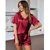 image:imageEkouaer Silk Pajama for Women Short Sleeve Satin Pj Set Two Piece XSXXL  loungewear or daily wearValentines Day Bridal Party Honeymoon Vacation and Anniversaries Gift walkingenjoying coffeeWine Red