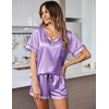 image:imageEkouaer Silk Pajama for Women Short Sleeve Satin Pj Set Two Piece XSXXL  loungewear or daily wearValentines Day Bridal Party Honeymoon Vacation and Anniversaries Gift walkingenjoying coffeeLavender
