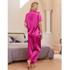 image:imageEkouaer Silk Pajamas for Womens Set 2 Piece Fall Pjs Button Down Sleepwear  Satin Soft Sleep Set Short Sleeve Tops Wide Leg Long Pants with Pockets Classic Lounge SetHot Pink
