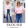 image:imageEkouaer Silk Pajamas for Womens Set 2 Piece Fall Pjs Button Down Sleepwear  Satin Soft Sleep Set Short Sleeve Tops Wide Leg Long Pants with Pockets Classic Lounge SetPink White Stripe