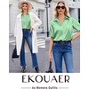 image:imageEkouaer Silk Pajamas for Womens Set 2 Piece Fall Pjs Button Down Sleepwear  Satin Soft Sleep Set Short Sleeve Tops Wide Leg Long Pants with Pockets Classic Lounge SetGreen White Stripe