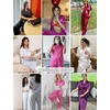 image:imageEkouaer Silk Pajamas for Womens Set 2 Piece Fall Pjs Button Down Sleepwear  Satin Soft Sleep Set Short Sleeve Tops Wide Leg Long Pants with Pockets Classic Lounge SetBlue Striped Teddy