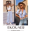 image:imageEkouaer Silk Pajamas for Womens Set 2 Piece Fall Pjs Button Down Sleepwear  Satin Soft Sleep Set Short Sleeve Tops Wide Leg Long Pants with Pockets Classic Lounge SetBlue Striped