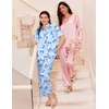 image:imageEkouaer Silk Pajamas for Womens Set 2 Piece Fall Pjs Button Down Sleepwear  Satin Soft Sleep Set Short Sleeve Tops Wide Leg Long Pants with Pockets Classic Lounge SetLight Bluebow