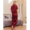 image:imageEkouaer Silk Pajamas for Womens Set 2 Piece Fall Pjs Button Down Sleepwear  Satin Soft Sleep Set Short Sleeve Tops Wide Leg Long Pants with Pockets Classic Lounge SetWine Red