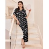 image:imageEkouaer Silk Pajamas for Womens Set 2 Piece Fall Pjs Button Down Sleepwear  Satin Soft Sleep Set Short Sleeve Tops Wide Leg Long Pants with Pockets Classic Lounge SetBlack Butterfly