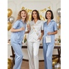 image:imageEkouaer Silk Pajamas for Womens Set 2 Piece Fall Pjs Button Down Sleepwear  Satin Soft Sleep Set Short Sleeve Tops Wide Leg Long Pants with Pockets Classic Lounge SetLight Blue