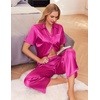 image:imageEkouaer Silk Pajamas for Womens Set 2 Piece Fall Pjs Button Down Sleepwear  Satin Soft Sleep Set Short Sleeve Tops Wide Leg Long Pants with Pockets Classic Lounge SetHot Pink