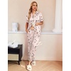 image:imageEkouaer Silk Pajamas for Womens Set 2 Piece Fall Pjs Button Down Sleepwear  Satin Soft Sleep Set Short Sleeve Tops Wide Leg Long Pants with Pockets Classic Lounge SetKhakiflower