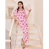 image:imageEkouaer Silk Pajamas for Womens Set 2 Piece Fall Pjs Button Down Sleepwear  Satin Soft Sleep Set Short Sleeve Tops Wide Leg Long Pants with Pockets Classic Lounge SetPinkcherry Bow