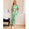 image:imageEkouaer Silk Pajamas for Womens Set 2 Piece Fall Pjs Button Down Sleepwear  Satin Soft Sleep Set Short Sleeve Tops Wide Leg Long Pants with Pockets Classic Lounge SetGreen White Stripe