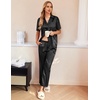 image:imageEkouaer Silk Pajamas for Womens Set 2 Piece Fall Pjs Button Down Sleepwear  Satin Soft Sleep Set Short Sleeve Tops Wide Leg Long Pants with Pockets Classic Lounge SetBlack