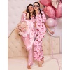 image:imageEkouaer Silk Pajamas for Womens Set 2 Piece Fall Pjs Button Down Sleepwear  Satin Soft Sleep Set Short Sleeve Tops Wide Leg Long Pants with Pockets Classic Lounge SetPinkcherry Bow