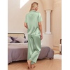 image:imageEkouaer Silk Pajamas for Womens Set 2 Piece Fall Pjs Button Down Sleepwear  Satin Soft Sleep Set Short Sleeve Tops Wide Leg Long Pants with Pockets Classic Lounge SetLight Green