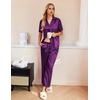 image:imageEkouaer Silk Pajamas for Womens Set 2 Piece Fall Pjs Button Down Sleepwear  Satin Soft Sleep Set Short Sleeve Tops Wide Leg Long Pants with Pockets Classic Lounge SetPurple