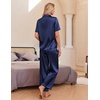 image:imageEkouaer Silk Pajamas for Womens Set 2 Piece Fall Pjs Button Down Sleepwear  Satin Soft Sleep Set Short Sleeve Tops Wide Leg Long Pants with Pockets Classic Lounge SetNavy Blue