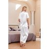 image:imageEkouaer Silk Pajamas for Womens Set 2 Piece Fall Pjs Button Down Sleepwear  Satin Soft Sleep Set Short Sleeve Tops Wide Leg Long Pants with Pockets Classic Lounge SetWhite