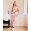 image:imageEkouaer Silk Pajamas for Womens Set 2 Piece Fall Pjs Button Down Sleepwear  Satin Soft Sleep Set Short Sleeve Tops Wide Leg Long Pants with Pockets Classic Lounge SetPink
