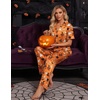 image:imageEkouaer Silk Pajamas for Womens Set 2 Piece Fall Pjs Button Down Sleepwear  Satin Soft Sleep Set Short Sleeve Tops Wide Leg Long Pants with Pockets Classic Lounge SetOrangehalloween