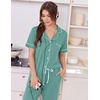 image:imageEkouaer Women Pajama Set Short Sleeve Button Down Pjs with Jogger Pants  Soft Comfy Sleepwear Nightwear2 Piece Lounge Set with PocketsAqua Green