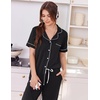 image:imageEkouaer Women Pajama Set Short Sleeve Button Down Pjs with Jogger Pants  Soft Comfy Sleepwear Nightwear2 Piece Lounge Set with PocketsBlack