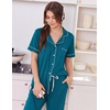image:imageEkouaer Women Pajama Set Short Sleeve Button Down Pjs with Jogger Pants  Soft Comfy Sleepwear Nightwear2 Piece Lounge Set with PocketsBlue Green
