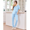 image:imageEkouaer Women Pajama Set Short Sleeve Button Down Pjs with Jogger Pants  Soft Comfy Sleepwear Nightwear2 Piece Lounge Set with PocketsBlue Stripe Bow
