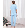 image:imageEkouaer Women Pajama Set Short Sleeve Button Down Pjs with Jogger Pants  Soft Comfy Sleepwear Nightwear2 Piece Lounge Set with PocketsBlue Stripe Bow