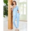 image:imageEkouaer Women Pajama Set Short Sleeve Button Down Pjs with Jogger Pants  Soft Comfy Sleepwear Nightwear2 Piece Lounge Set with PocketsBlue Stripe Bow
