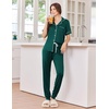 image:imageEkouaer Women Pajama Set Short Sleeve Button Down Pjs with Jogger Pants  Soft Comfy Sleepwear Nightwear2 Piece Lounge Set with PocketsDark Green