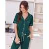 image:imageEkouaer Women Pajama Set Short Sleeve Button Down Pjs with Jogger Pants  Soft Comfy Sleepwear Nightwear2 Piece Lounge Set with PocketsDark Green