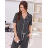 image:imageEkouaer Women Pajama Set Short Sleeve Button Down Pjs with Jogger Pants  Soft Comfy Sleepwear Nightwear2 Piece Lounge Set with PocketsDark Grey