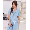 image:imageEkouaer Women Pajama Set Short Sleeve Button Down Pjs with Jogger Pants  Soft Comfy Sleepwear Nightwear2 Piece Lounge Set with PocketsLight Blue