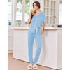 image:imageEkouaer Women Pajama Set Short Sleeve Button Down Pjs with Jogger Pants  Soft Comfy Sleepwear Nightwear2 Piece Lounge Set with PocketsLight Blue
