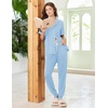 image:imageEkouaer Women Pajama Set Short Sleeve Button Down Pjs with Jogger Pants  Soft Comfy Sleepwear Nightwear2 Piece Lounge Set with PocketsLight Blue