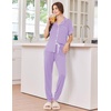 image:imageEkouaer Women Pajama Set Short Sleeve Button Down Pjs with Jogger Pants  Soft Comfy Sleepwear Nightwear2 Piece Lounge Set with PocketsLight Purple