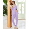 image:imageEkouaer Women Pajama Set Short Sleeve Button Down Pjs with Jogger Pants  Soft Comfy Sleepwear Nightwear2 Piece Lounge Set with PocketsLight Purple