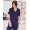 image:imageEkouaer Women Pajama Set Short Sleeve Button Down Pjs with Jogger Pants  Soft Comfy Sleepwear Nightwear2 Piece Lounge Set with PocketsNavy Blue