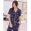 image:imageEkouaer Women Pajama Set Short Sleeve Button Down Pjs with Jogger Pants  Soft Comfy Sleepwear Nightwear2 Piece Lounge Set with PocketsNavy Blue Teddy