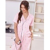 image:imageEkouaer Women Pajama Set Short Sleeve Button Down Pjs with Jogger Pants  Soft Comfy Sleepwear Nightwear2 Piece Lounge Set with PocketsPink Stripe Bow