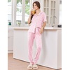 image:imageEkouaer Women Pajama Set Short Sleeve Button Down Pjs with Jogger Pants  Soft Comfy Sleepwear Nightwear2 Piece Lounge Set with PocketsPink Stripe Bow